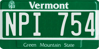 VT license plate NPI754