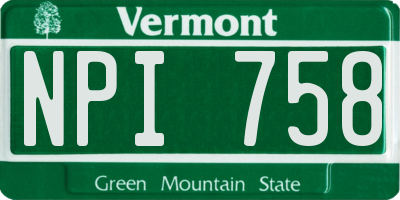 VT license plate NPI758