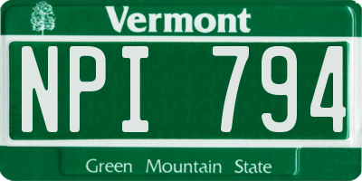VT license plate NPI794