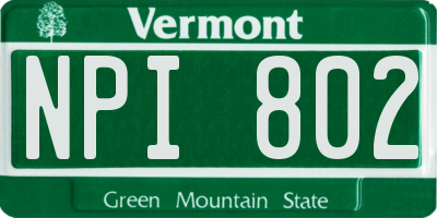 VT license plate NPI802