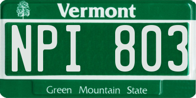 VT license plate NPI803