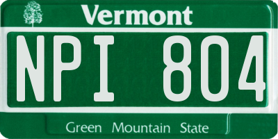 VT license plate NPI804