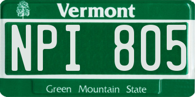 VT license plate NPI805