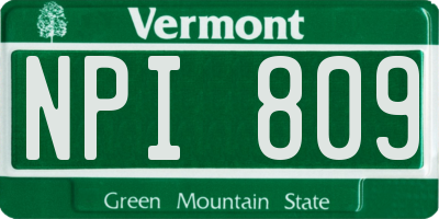 VT license plate NPI809