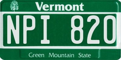 VT license plate NPI820