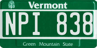 VT license plate NPI838