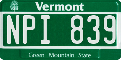 VT license plate NPI839