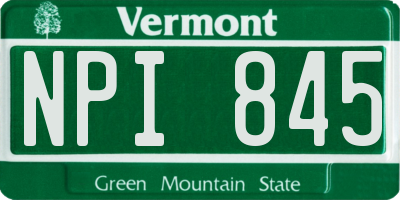 VT license plate NPI845
