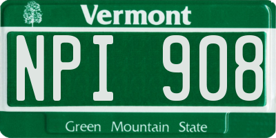 VT license plate NPI908