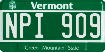 VT license plate NPI909