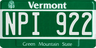 VT license plate NPI922