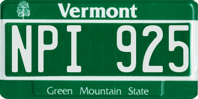 VT license plate NPI925