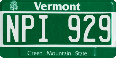 VT license plate NPI929