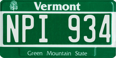 VT license plate NPI934