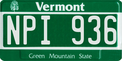 VT license plate NPI936