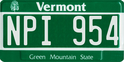 VT license plate NPI954