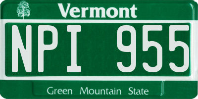 VT license plate NPI955