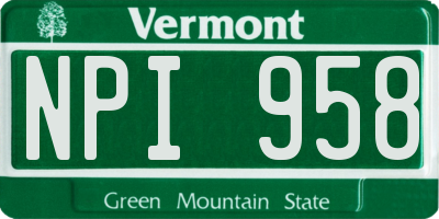 VT license plate NPI958