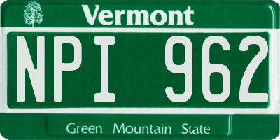 VT license plate NPI962