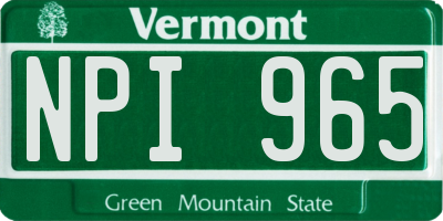 VT license plate NPI965