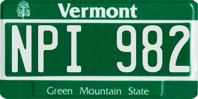 VT license plate NPI982