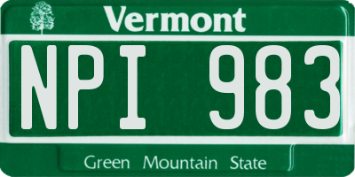 VT license plate NPI983