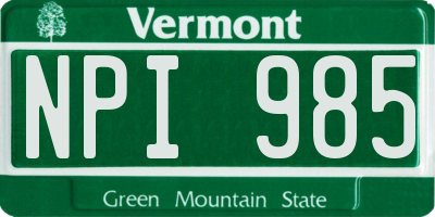 VT license plate NPI985