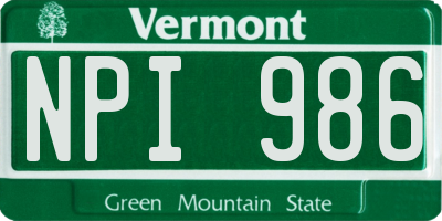VT license plate NPI986