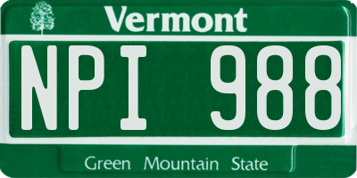 VT license plate NPI988