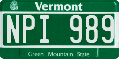 VT license plate NPI989