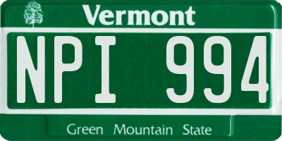 VT license plate NPI994