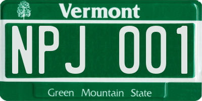 VT license plate NPJ001
