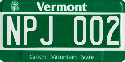 VT license plate NPJ002