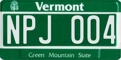 VT license plate NPJ004