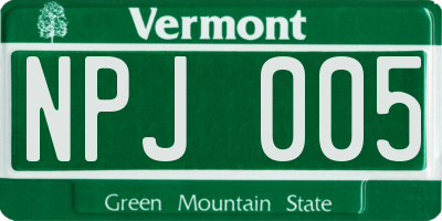 VT license plate NPJ005