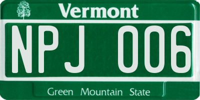 VT license plate NPJ006