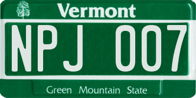 VT license plate NPJ007