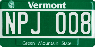 VT license plate NPJ008