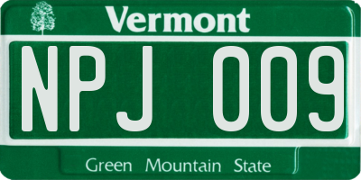 VT license plate NPJ009