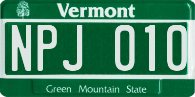 VT license plate NPJ010