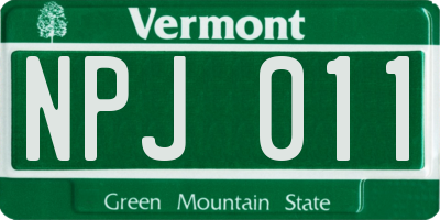 VT license plate NPJ011