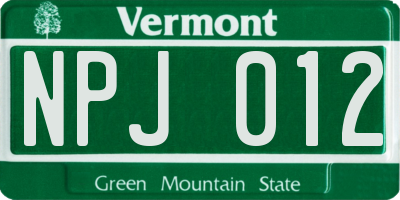 VT license plate NPJ012