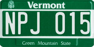 VT license plate NPJ015