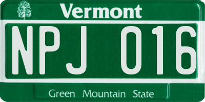 VT license plate NPJ016