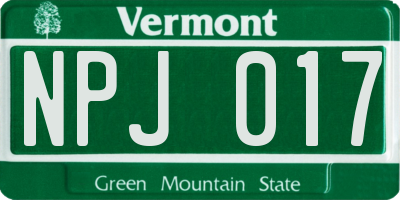 VT license plate NPJ017