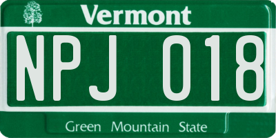VT license plate NPJ018