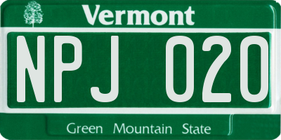VT license plate NPJ020
