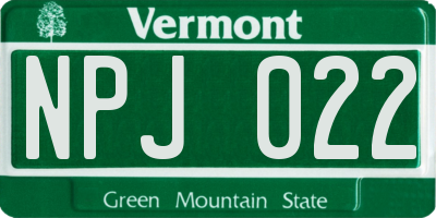 VT license plate NPJ022