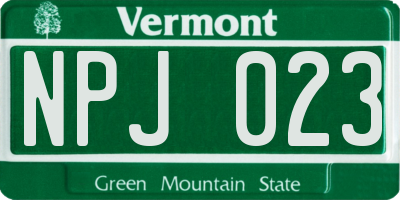 VT license plate NPJ023