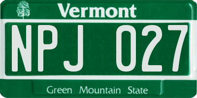 VT license plate NPJ027